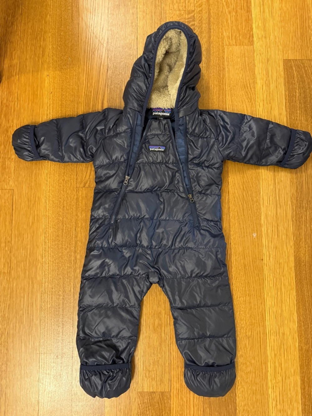 Patagonia Navy Hooded Infant Bunting with Fleece Lining